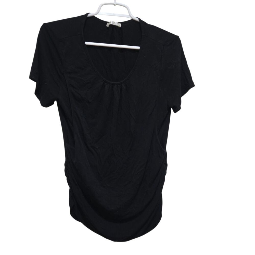 Ekouaer Black Ruched Side Stretch Tunic Top Size Medium